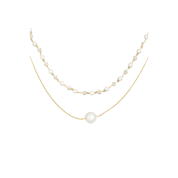 A stunning Pearl Layered Necklace – Elegant Two-Layer Gold Chain with Luminous Pearls & Statement Pearl Pendant. Timeless & Versatile Jewelry for Everyday Elegance & Special Occasions. Great gift idea or for a celebratory occasion. 