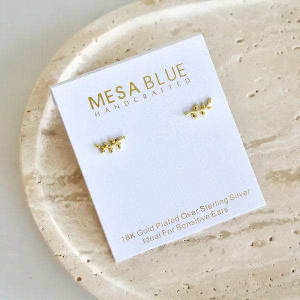 Mesa Blue Dainty Olive Branch Earrings -Hypoallergenic