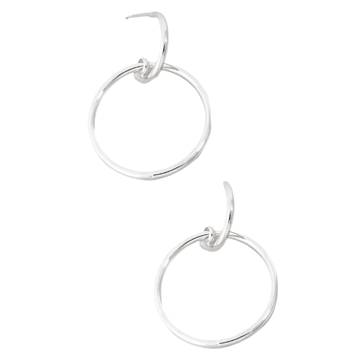 Silver plated Circle Cutout Drop Earrings – Minimalist Open Circle Statement Earrings. These are Lightweight, Modern, Hypoallergenic Jewelry for Everyday & Special Occasions. 