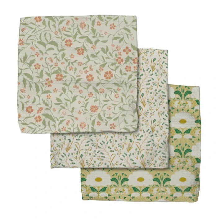 Geometry Home 3-Pack Dishcloths in Wildlight Print – features subtle colors like neutrals, light pinks and yellows to add the perfect touch to a bathroom or kitchen with a fresh and modern, country home type feel.  These soft, absorbent dishcloths combine style and functionality for everyday use.