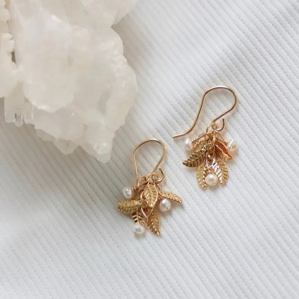 Katie Waltman Pearl and Leaf Cluster Earrings