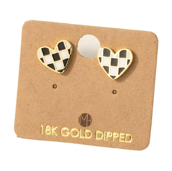 Epoxy Checkered Heart Stud Earrings