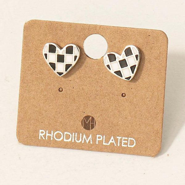 Epoxy Checkered Heart Stud Earrings