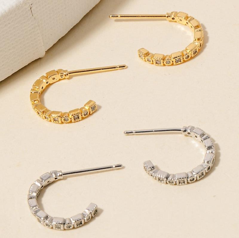 Cz Pave Row Hoop Earrings