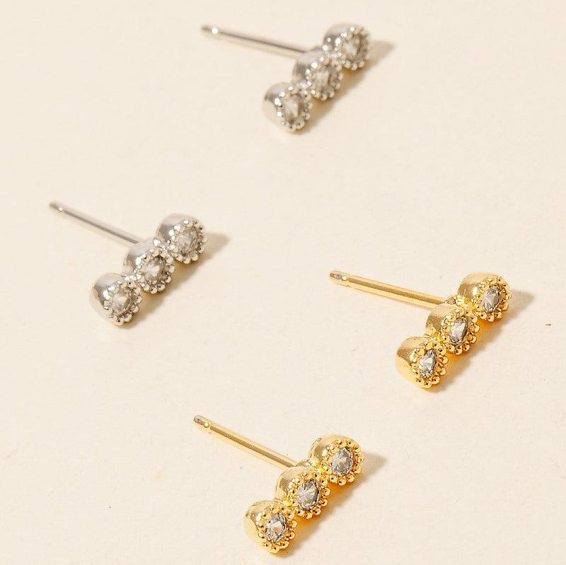 Triple CZ Stud Bar Stud Earrings