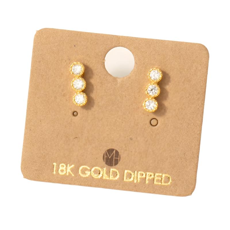 Triple CZ Stud Bar Stud Earrings