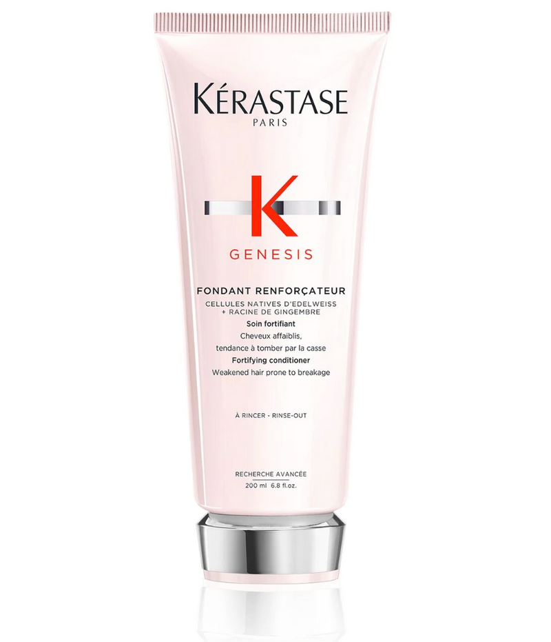 Genesis Fondant Renforcateur from Kerastase is a professional lightweight fortifying conditioner for weakened hair that is prone to falling due to breakage from brushing. It is a daily use conditioner. 
Silicone-free. Sulfate-free. Featuring anti-breakage action and fiber fortification, high performing formula.  Provides immediate strength and softness. Provides moisture and shine.