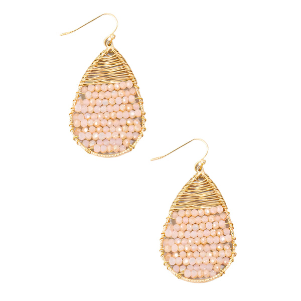 Faceted Beaded Tear Dangle Earrings – Elegant Teardrop Earrings with Sparkling Faceted Beads. This color featured is a beautiful peach tones beaded. Lightweight Statement Jewelry for Special Occasions & Everyday Wear.