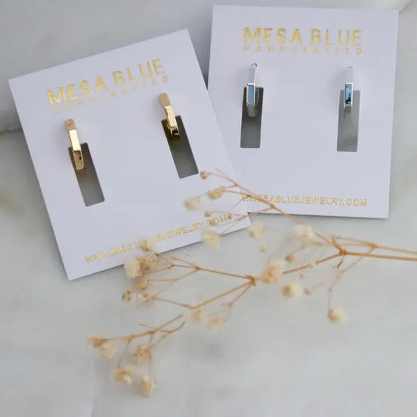 Mesa Blue Hexagon Huggie Hoop Earrings