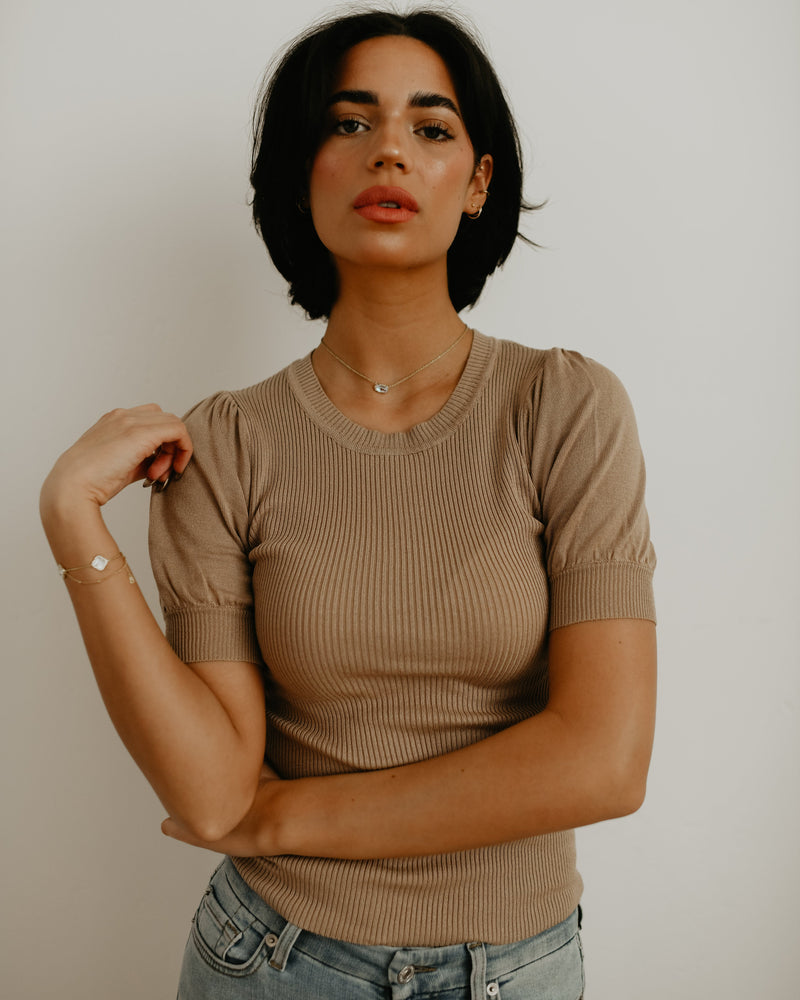 The Jane Ribbed Puff Sleeve Top