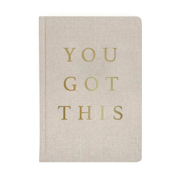 Empower your day with the 'You Got This' journal - tan fabric cover with luxurious gold foil accents. We love to pair this as a gift with a set of pens, to inspire, motivate, and reflect. Its a stylish, quality, and functional option for daily planning, writing, or self refection-to record the moments in life you don't want to forget. 