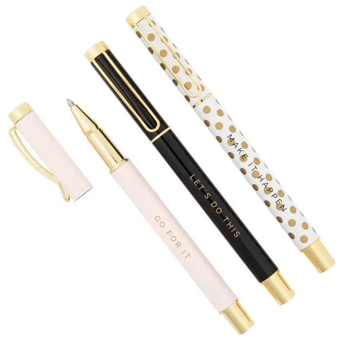 Found at Amara Day Spa, this Inspirational metal pen set with premium design and motivational messages, perfect for journals, planners, and gifting. Keep your goals and self on track with these motivational pens!