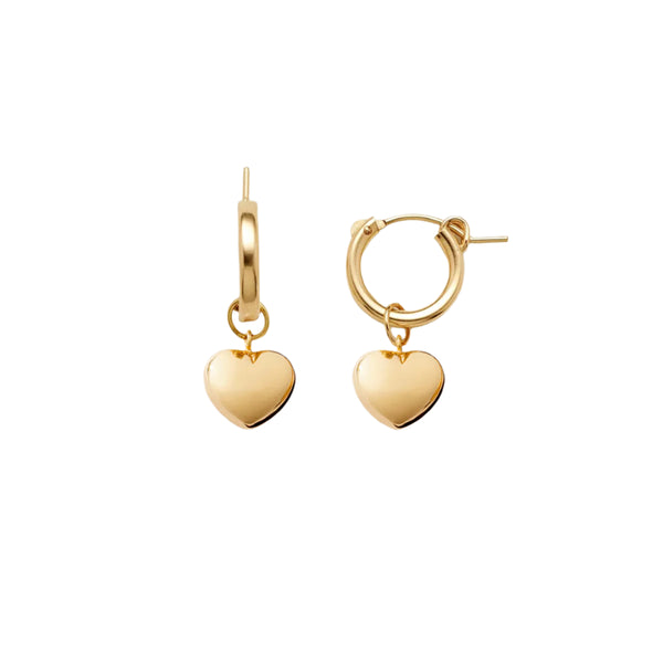 From the brand Made By Mary, these are the Puffy Heart Hoop Charm Earrings – Elegant Gold Heart Hoop Earrings with Playful Charm, Perfect Jewelry Gift for Women. Made to last, long-wear jewelry. 